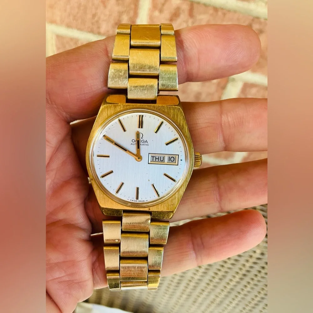 Omega Gold-Tone Men's Automatic Watch with Silver Dial